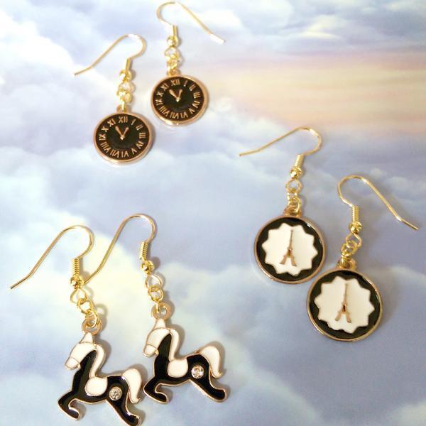 Fashion Earrings Modern Chic Jewelry Gold Dangle Earrings Paris Style French Color Black and White